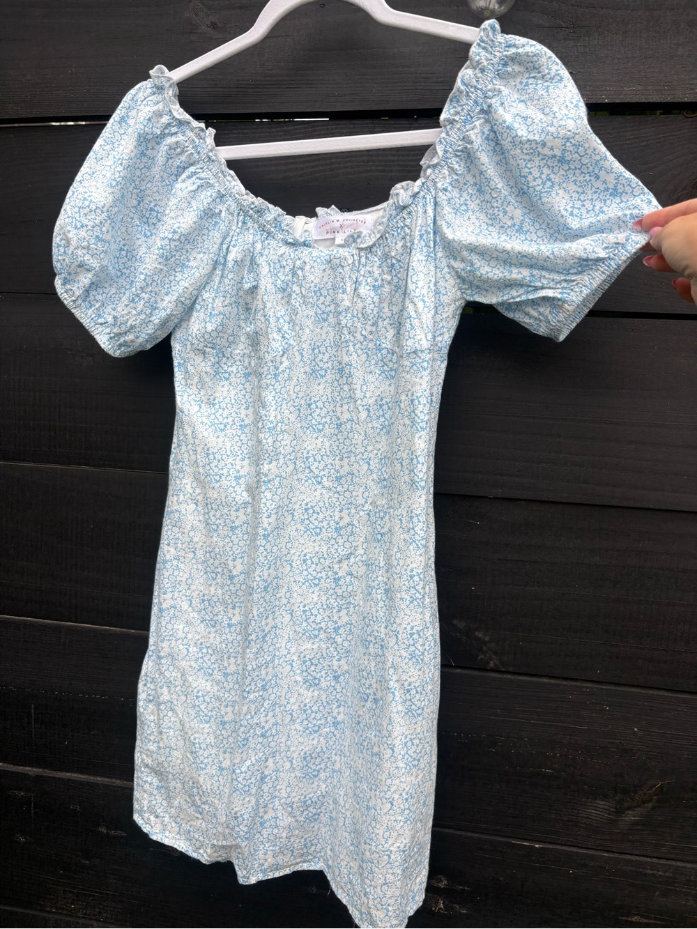 Pink Lily Light Blue & White Floral Puff Sleeve Mini Dress